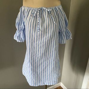 **3 for $20!!** Blue and white stripes off the shoulder dress ruffle sleeves